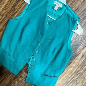Linen turquoise vintage vest, 6 petite